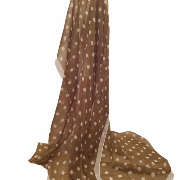 VTG SCARF AVACADO GREEN POLK DOTS on WHITE POLY - Picture 2 of 7